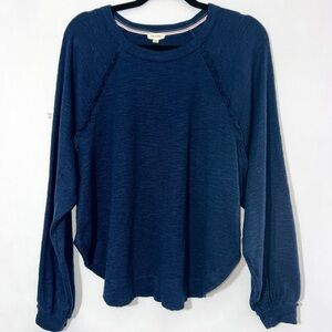 PILCRO Anthropologie Diana Ruffled Raglan Long Sleeve Pullover Navy Sz M